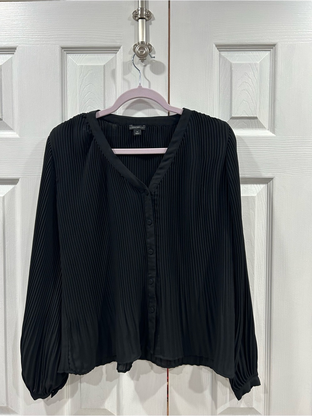 Ann Taylor Black Pleated Blouse